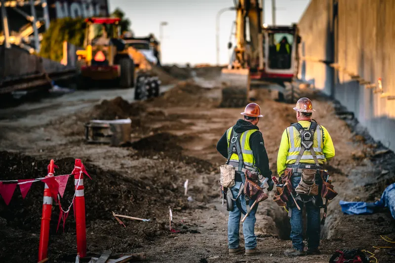 Construction crew on an active job site